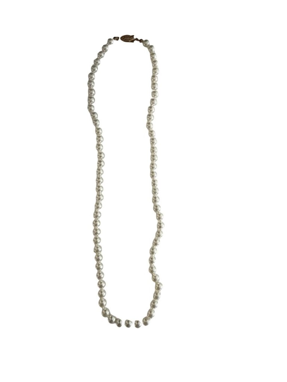 Vintage Faux Pearl Necklace 22 Inch Glass Pearl Strand Beaded Necklace Gold Tone